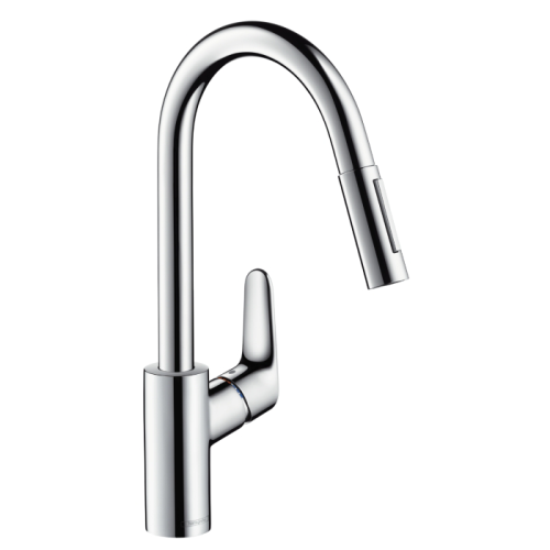 Hansgrohe Focus, Смеситель для кухни, с выдвижным душем, Цвет: хром фото в интернет-магазине САНТЕХСИТИ