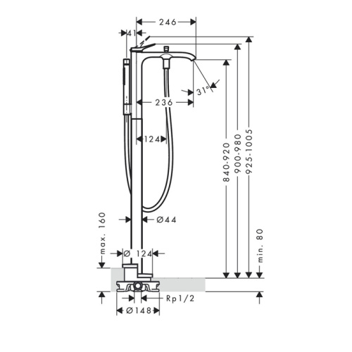 Hansgrohe Vivenis Смеситель для ванны наполньный, с ручной лейкой, цвет: черный матовый фото в интернет-магазине САНТЕХСИТИ
