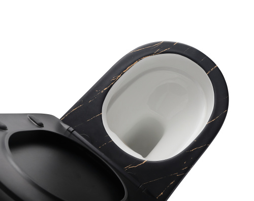 EG505Black-G Подвесной унитаз EvaGold мрамор черное золото, безободковый, сид. черн. мат. тонкое ДП фото в интернет-магазине САНТЕХСИТИ