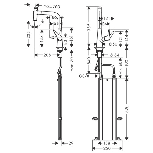 Hansgrohe Talis Select M51 Смеситель для кухни, на 1 отв, поворотный излив: 20.8см с вытяжным душем, 2jet, h:22.3см, sBox, кнопка вкл/выкл, цвет: хром фото в интернет-магазине САНТЕХСИТИ