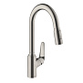 Hansgrohe Focus Кухонный смеситель, на 1 отв., с выдвижным изливом, изилв: 22см., цвет: полированная сталь фото в интернет-магазине САНТЕХСИТИ