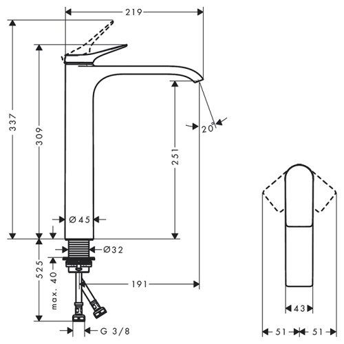 Hansgrohe Vivenis Смеситель для раковины, на 1 отв., высота: 30.9см., излив: 21.9см., цвет: хром фото в интернет-магазине САНТЕХСИТИ