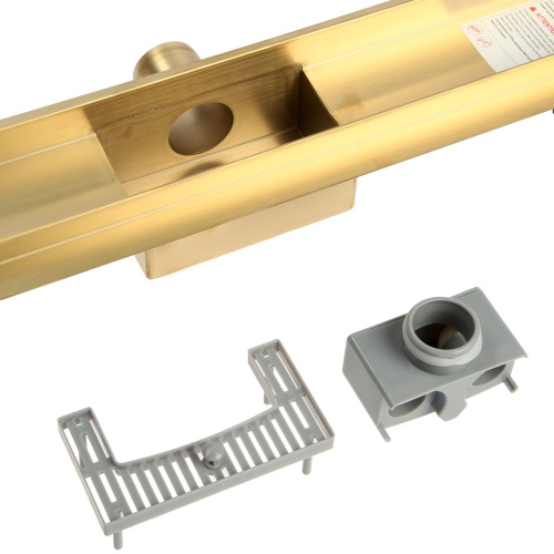 Трап для душа TIM с решеткой глянцевое золото (сух. затвор,горизонт. выпуск) 70*600 фото в интернет-магазине САНТЕХСИТИ