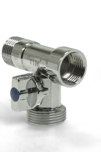 Кран проходной TIM для стиральной машины хром 1/2"х3/4"х1/2 фото в интернет-магазине САНТЕХСИТИ