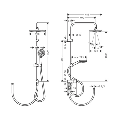 Hansgrohe Vernis Shape Душевая стойка с верхним душем 230 1jet Reno, цвет: хром фото в интернет-магазине САНТЕХСИТИ